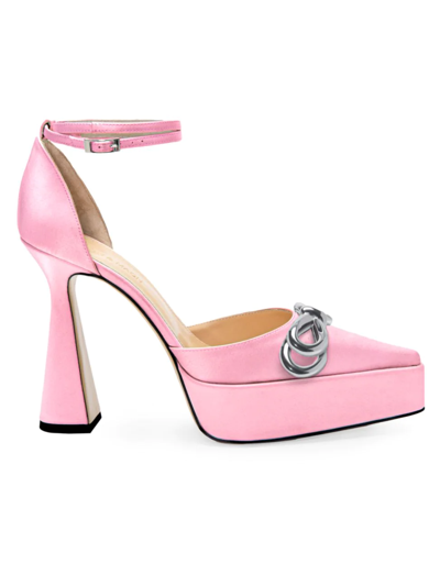 mach & mach double bow silk satin pumps