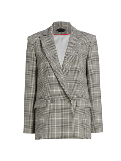 Alice And Olivia Arias Plaid Double-breasted Blazer In Black Off White