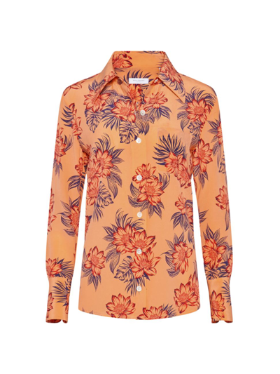 Equipment Quinne Floral Long Sleeve Silk Blouse In Orange Cantaloupe Multi