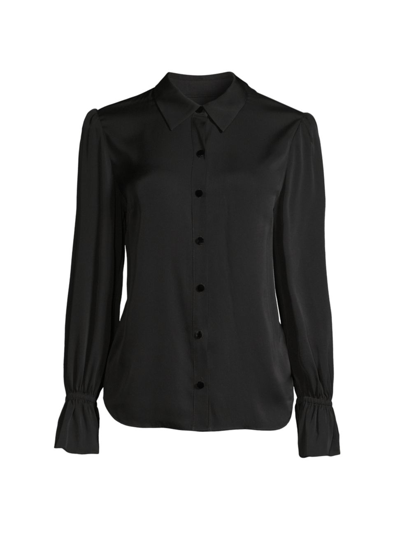 Milly Lacey Silk-blend Button-front Shirt In Black