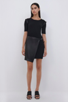 Simkhai Gianina Rib-knit Vegan Leather Mini Dress In Black