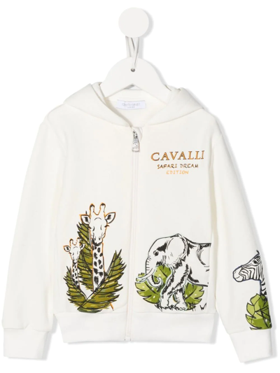 Roberto Cavalli Junior Babies' Animal Print Zip-up Hoodie In White