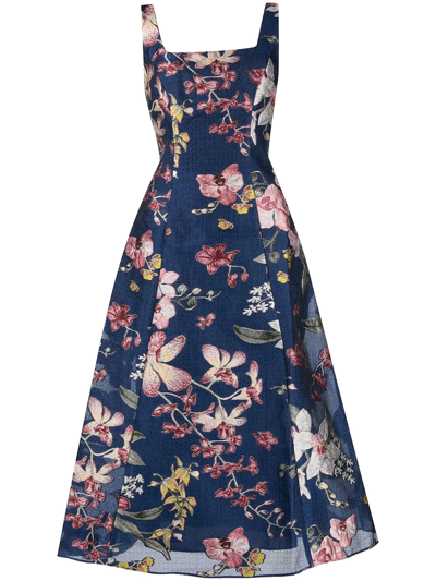 Marchesa Notte Sleeveless Floral Fil Coupe A-line Dress In Blue