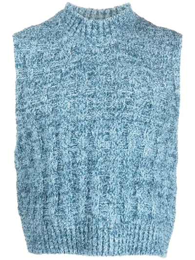 Maison Margiela Mock Neck Knitted Vest In Blue