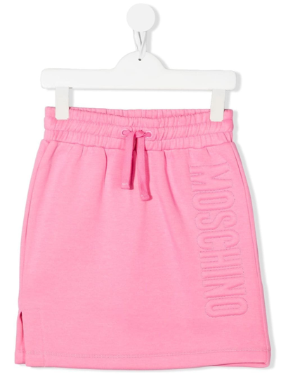 Moschino Kids' 凹面压花logo细节半身裙 In Pink