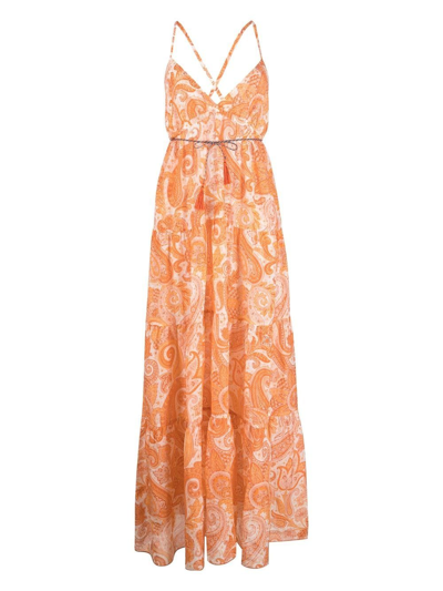 Etro Liquid Paisley Beach Cotton Silk Dress In Orange