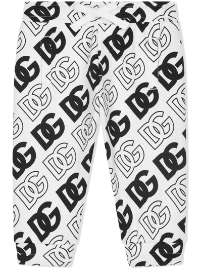 Dolce & Gabbana Babies' Jersey Jogging Trousers With Dg Logo Print In Monochrome