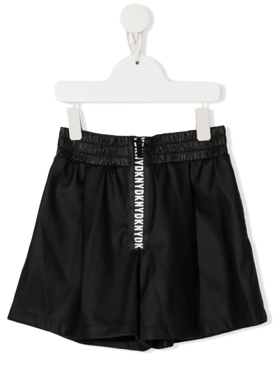 Dkny Kids' Faux-leather Logo Shorts In Black
