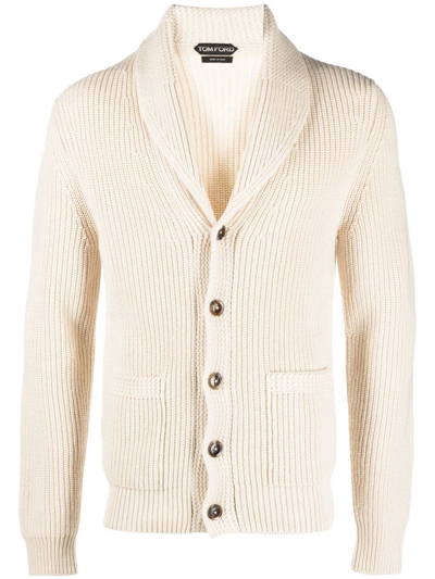 Tom Ford Shawl-lapels Ribbed-knit Cardigan In White
