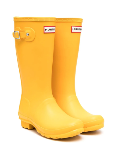 Hunter Kids' Logo-patch Detail Boots In Yellow