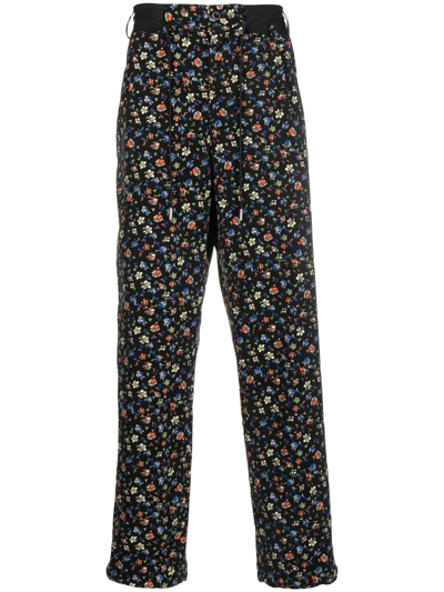 Sacai Floral-print Trousers In Black