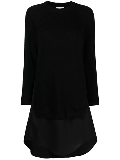 Semicouture Long-sleeve Knit Shift Dress In Black