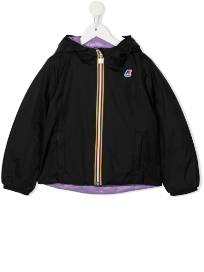 K-way Kids' Faux-shearling Hooded Bomber Jacket In Black