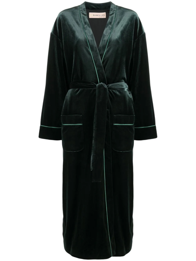 Blanca Vita Velvet-effect Tied-waist Coat In Green