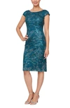 Alex Evenings Embroidered Sheath Dress In Peacock