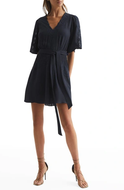 Reiss Rhea Broderie Eyelet Mini Dress In Blue