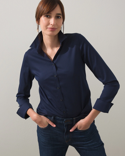 Chico's No Iron Stretch Shirt In Navy Blue