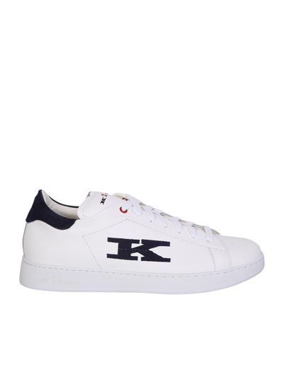 Kiton Monogram-embroidered Low-top Sneakers In White,military Green
