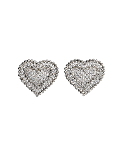 Alessandra Rich Crystal Heart Earrings In Crystal Silver