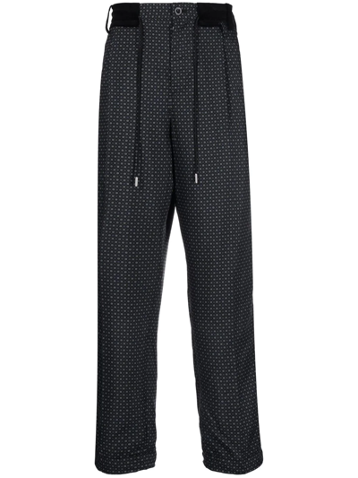 Sacai Geometric-print Drawstring Trousers In Black