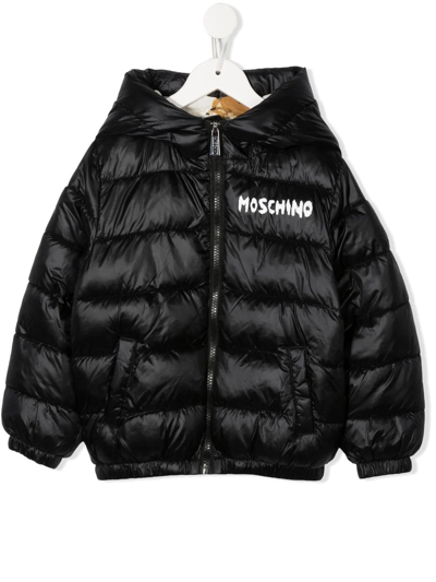 Moschino Teen Black Teddy Motif Puffer Jacket