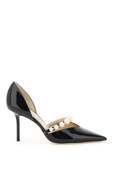 Jimmy Choo Decollete In Patent Leather With Pearls And Crystals In Black