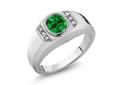 Pre-owned Earleen Jewels Standard Green Oval & White High Polish Stone Men's Elegant Gorgeous & Fine Ring