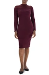 Nina Leonard Sheer Stripe Bodycon Sweater Dress In Deepwine