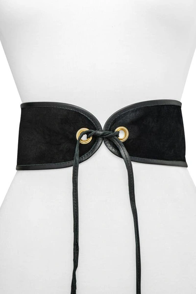 Raina Casablanca Corset Belt In Black Suede/black Leather