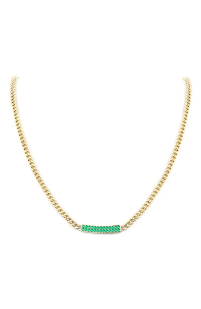 Ron Hami 18k Yellow Gold Pavé Emerald Curb Link Necklace