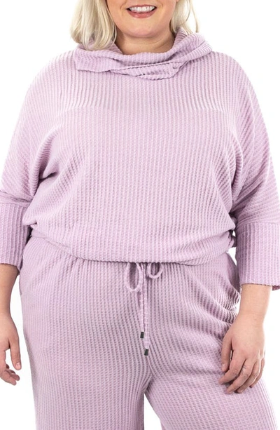 Nina Leonard Waffle Knit Cowl Neck Top In Soft Berry