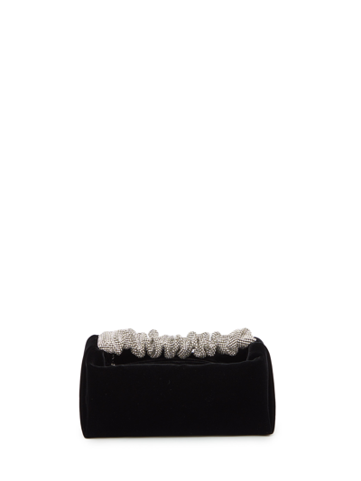 Alexander Wang Scrunchie Mini Ruched Embellished Velvet Shoulder Bag In Black