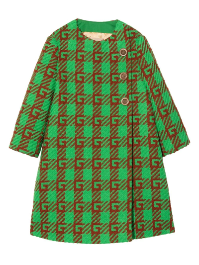 Gucci Kids' Logo-embroidered Wool-blend Coat In Green