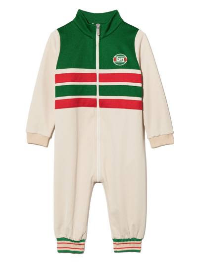 Gucci Double G Zipped Babygrow In Neutrals