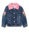 MONNALISA FLORAL EMBROIDERED QUILTED DENIM JACKET