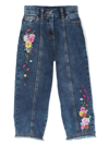 MONNALISA FLORAL-EMBROIDERED TAPERED JEANS