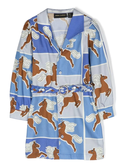Mini Rodini Kids' Horse-print Shirt Dress In Blue