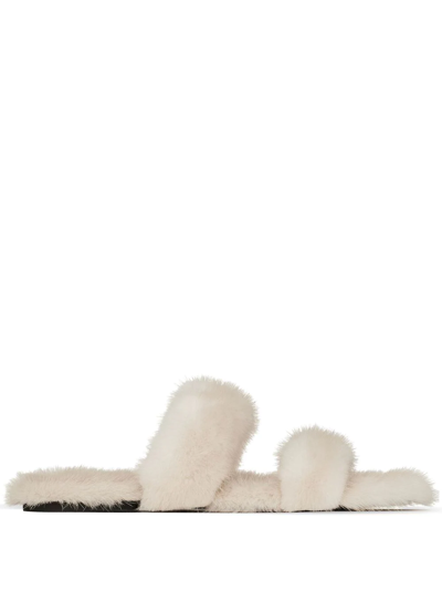 Saint Laurent Faux Fur Slides In 9700 -cream