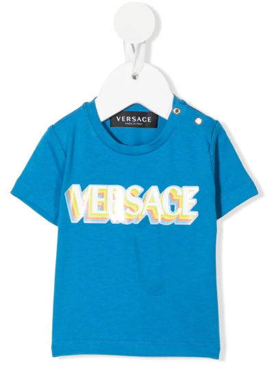 Versace Babies' Logo-print T-shirt In Blue