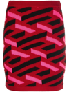 Versace La Greca Motif High Waist Mini Knit Skirt In Red