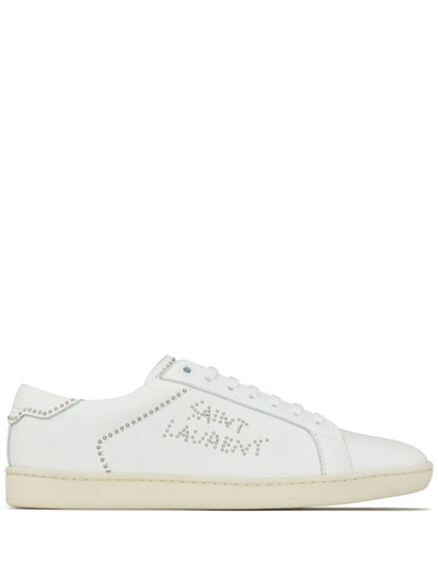 Saint Laurent Sign Studded-logo Leather Low-top Trainers In White
