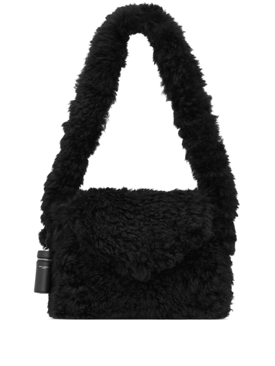 Saint Laurent Leather-trimmed Shearling Messenger Bag In Black