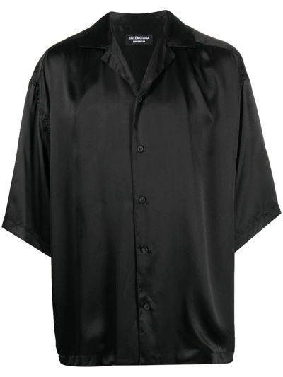 Balenciaga Short-sleeve Silk Shirt In Black
