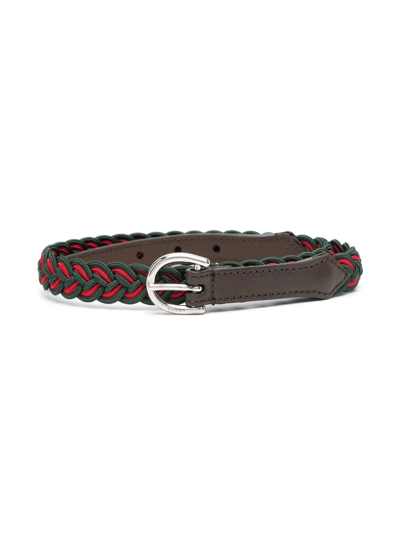 Gucci Kids' Web Braided Buckle Belt In Red
