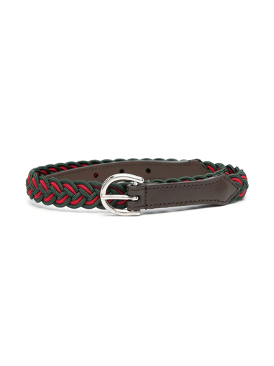 Gucci Kids' Web Braided Buckle Belt In Brown