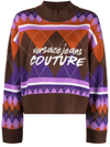 VERSACE JEANS COUTURE ARGYLE-KNIT LOGO-EMBROIDERED JUMPER