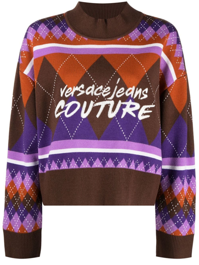 Versace Jeans Couture Argyle-knit Logo-embroidered Jumper In Multicolor