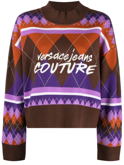 Versace Jeans Couture Pullover With Argyle Knit Construction In Multi