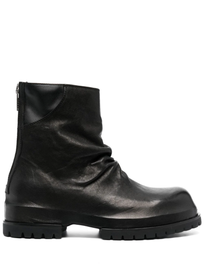 424 Ruched Leather Ankle Boots In Black