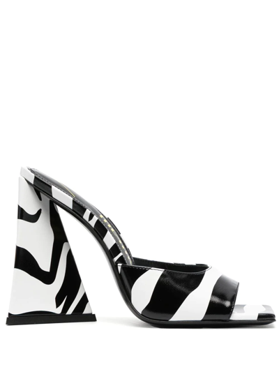 Attico Devon Zebra-printed Leather Mules In Black